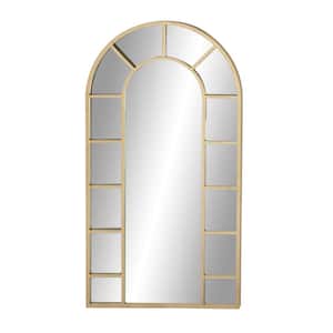 60 in. x 32 in. Window Pane Inspired Arched Framed Gold Wall Mirror with Arched Top