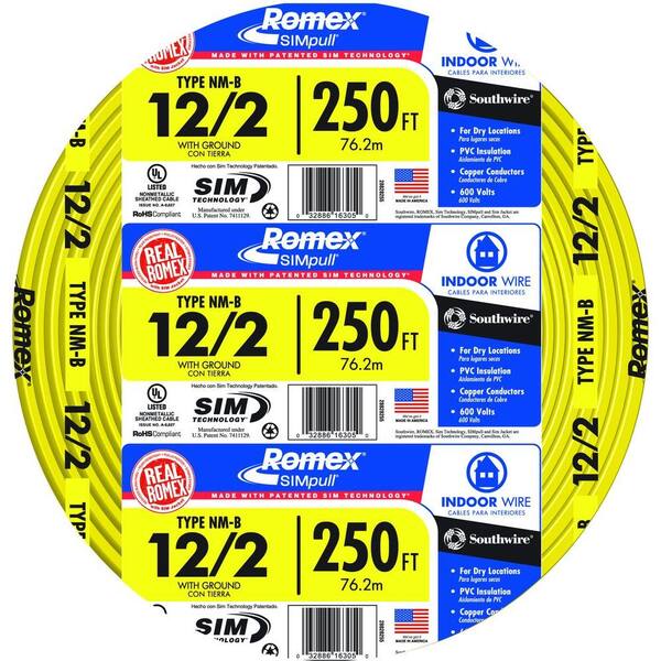 Southwire 250 Ft 12 2 Solid Romex SIMpull CU NM B W G Wire 28828269 