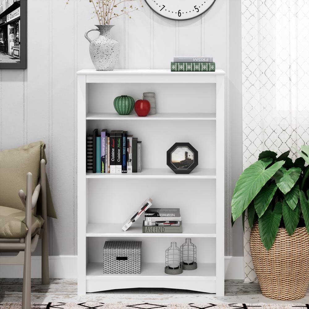 Transitional White Lacquered 4-Shelf Adjustable Bookcase