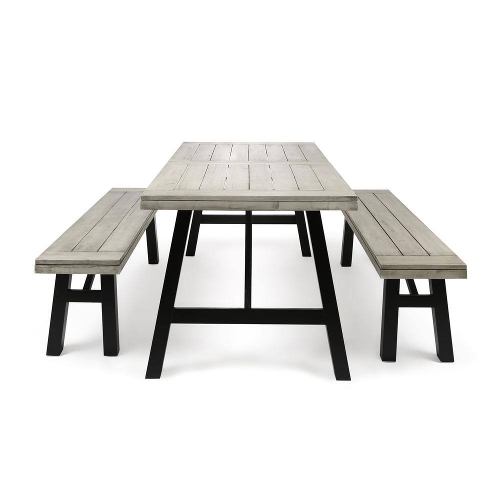 Light Gray Acacia Wood Outdoor Dining Set with Black Legs