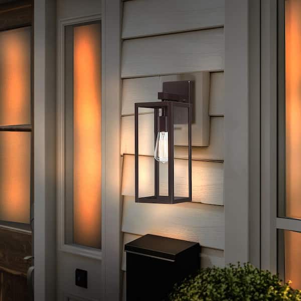 Martin 17.5 in. 1-Light Bronze Hardwired Outdoor Wall Lantern Sconce with No Bulbs Included