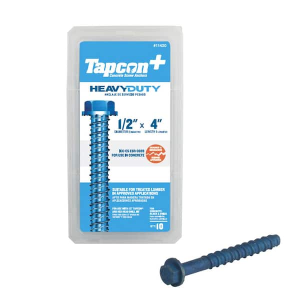 Tapcon 1/2 in. x 4 in. Steel Hex Washer-Head Indoor/Outdoor Concrete Anchors (10-Pack)