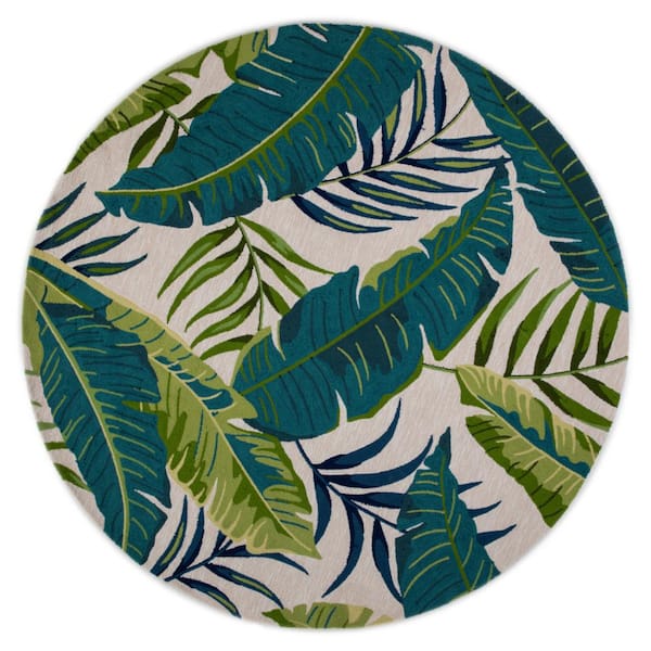 MILLERTON HOME Arlo Ivory 8 ft. Round Tropical Hand-Made Indoor/Outdoor Area Rug