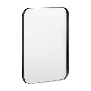 22 in. W x 30 in. H Tempered Glass Rounded Rectangle Framed Wall-Mounted Bathroom Vanity Mirror in Black