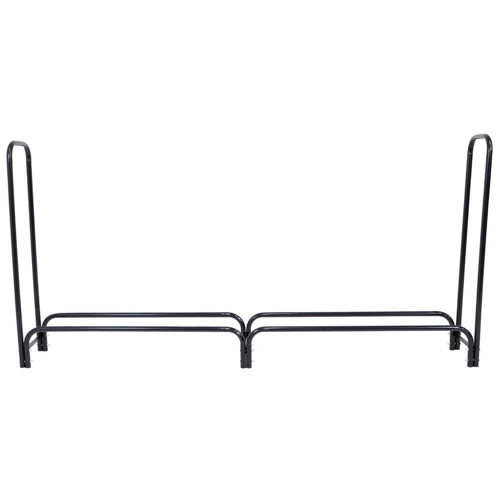 8-Foot Black Powder-Coated Steel Firewood Log Rack