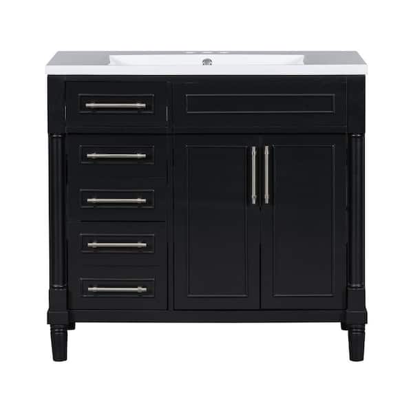 Single Sink Freestanding Bath Vanity in Black with White Resin Top 36 in. W x 18 in. D x 34 in. H