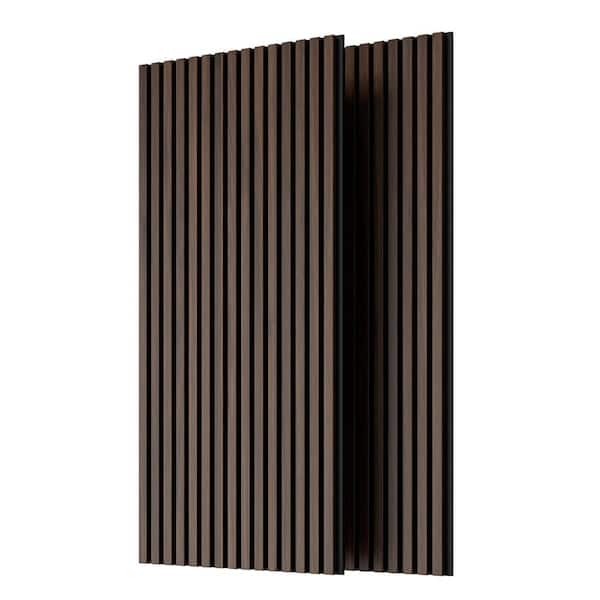 Wood Slat Wall Panels 3D Fluted Sound Absorbing Panels 2-Pieces with 3 Sides Fully Wrapped for Wall, Ceiling Dark walnut