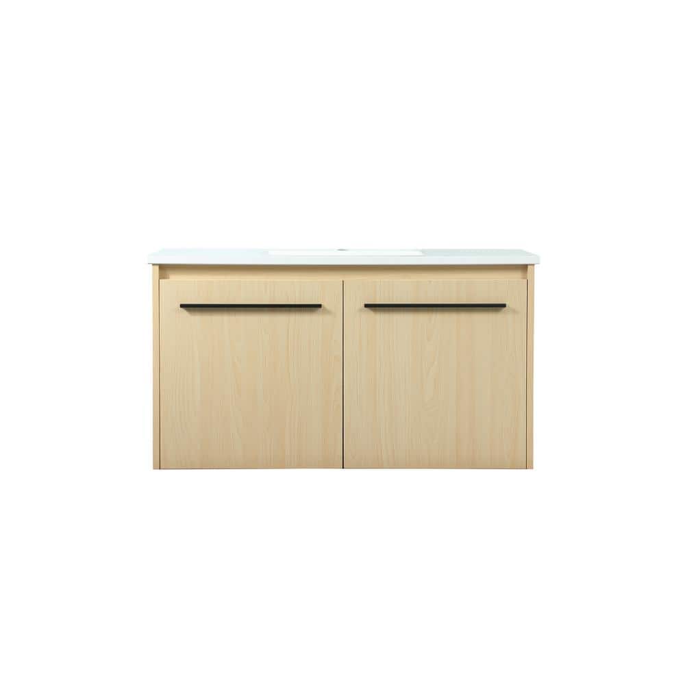 36 in. W Single Bath Vanity in Maple with Engineered Stone Vanity Top in Ivory with White Basin