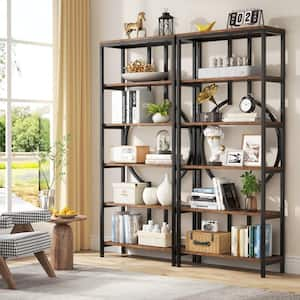 Alan 27.6 in. Wide Vintage Brown 6-shelf Etagere Bookcase with Open Back