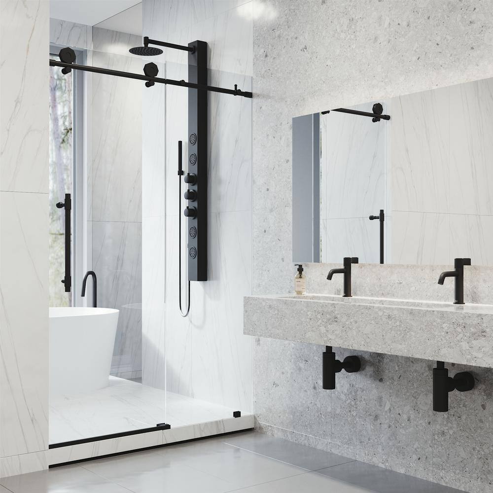 Elan Hart 72" Matte Black Frameless Sliding Shower Door with Clear Glass