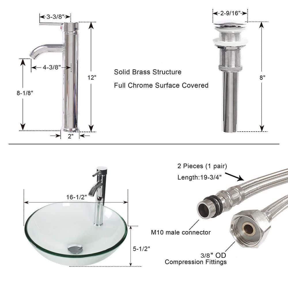 Clear Tempered Glass Round Vessel Sink with Chrome Faucet