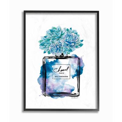 11 in. x 14 in. "Watercolor Fashion Perfume Bottle with Blue Flowers" by Amanda Greenwood Framed Wall Art