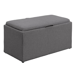 Designs4Comfort Soft Gray Fabric Reversible Tray Storage Bench with 2 Side Ottomans
