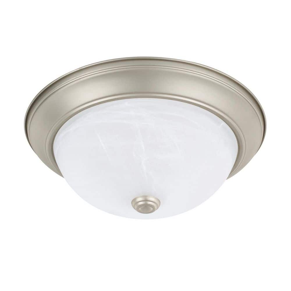 Bates 13 in. 2-Light Globe Matte Nickel Flush Mount Light with White Faux Alabaster Glass Shade and No Bulbs Included price history on PriceWatchPro