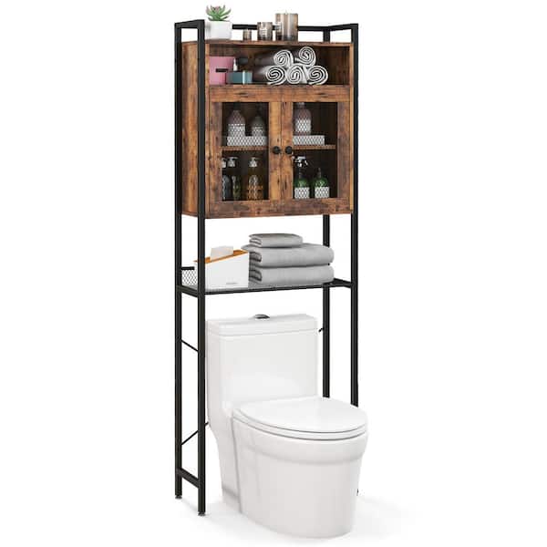23.5 in. W x 68 in. H x 9.5 in. D Rustic Brown Over the Toilet Storage with Heavy-Duty Metal with doors Freestanding