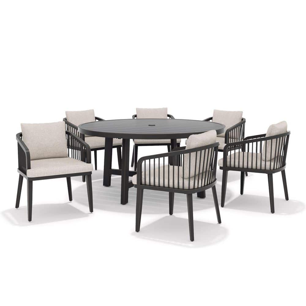 Asheville 7-Piece Aluminum Outdoor Dining Set with Cushions and Round Dining Table price history on PriceWatchPro