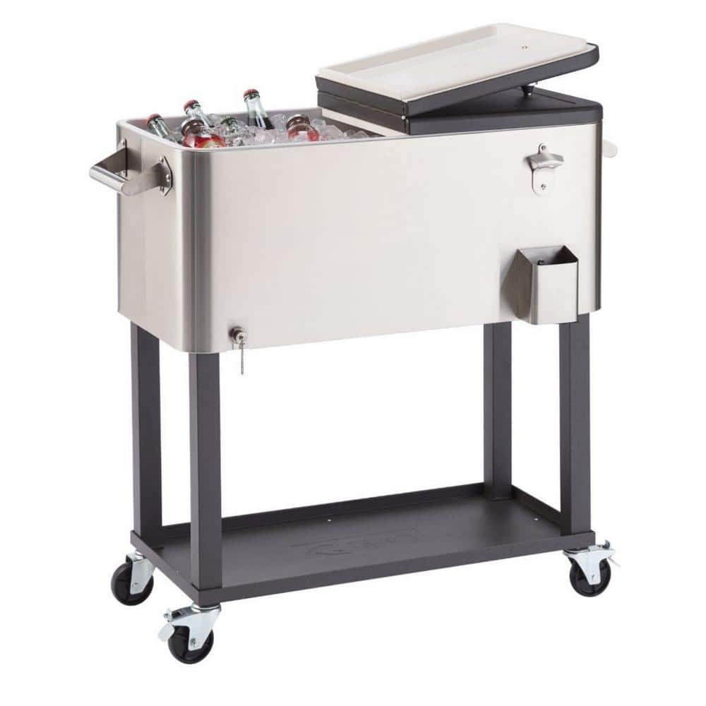 80 Quart White Stainless Steel Cooler with Wheels and Cover