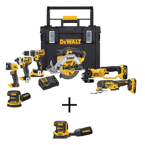 DEWALT 20V MAX Cordless 7 Tool Combo Kit, TOUGHSYSTEM Case, 1/4 Sheet Sander, and (1) 20V 4.0Ah and (2) 20V 2.0Ah Batteries