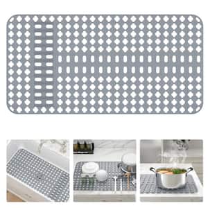 Gray Sink Mat 28 in. L x 15 in. D Slip Resistant Silicone Drawer and Shelf Liners with Rear Drain Hole (1 Pack)