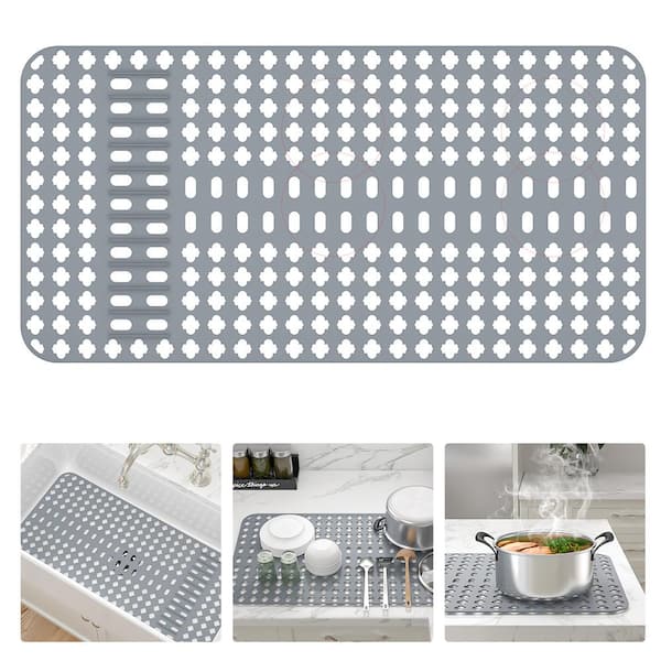 Logmey Gray Sink Mat 28 in. L x 15 in. D Slip Resistant Silicone Drawer and  Shelf Liners with Rear Drain Hole (1 Pack) USM34 - The Home Depot