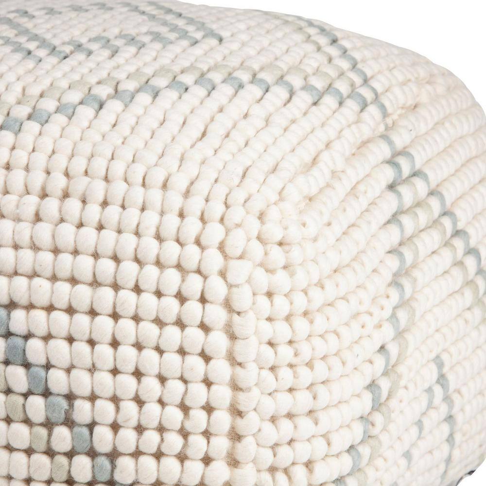 Oversized Cream & Teal New Zealand Wool Square Pouf