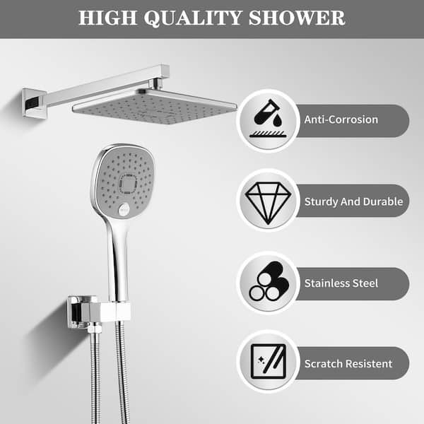 Luxurious Single Handle 2-Spray 11.53 in. Wall Mount Rectangle Shower Head with Hand Shower Faucet in Polished Chrome