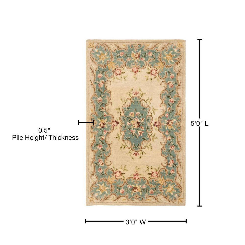 Ivory and Light Blue Hand-Tufted Wool Area Rug, 3' x 5'