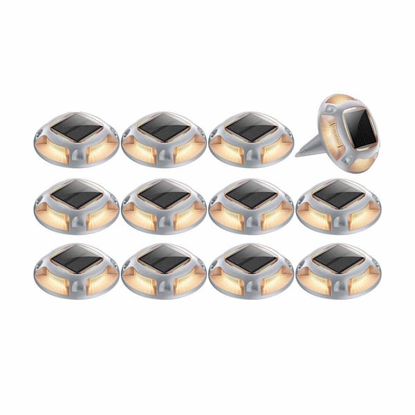 12-Pack Solar Driveway Lights, 2-Colors Outdoor Solar Deck Waterproof LED Driveway Marker Security Lights (Warm White)