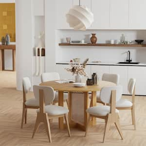 Cinna Modern Round Oak Wood Top 52 in. Cross Leg Dining Table Seats 6