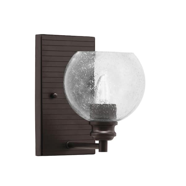 Albany 1-Light Espresso Wall Sconce 5.75 in. Clear Bubble Glass