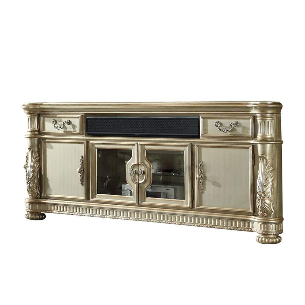 Vendome II 19 in. Gold TV Stand 2 Storage Drawers Fits TV's up to 80 in -  Acme Furniture, 91313