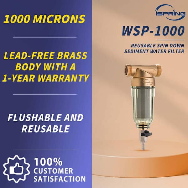 1000-Micron Flushable and Reusable Spin Down Sediment Water Filter, 1 in. MNPT and 3/4 in. FNPT