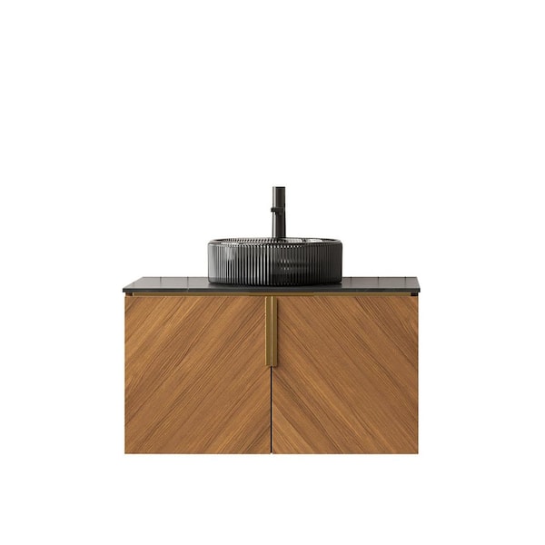 30 in. Wall-Mounted Espresso Bath Vanity with Black Sintered Stone Top Unassembled