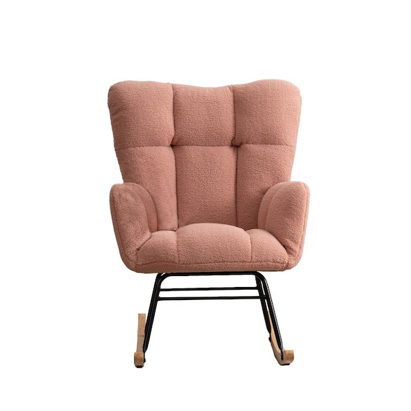 Jushua Pink Faux Fur Fabric Tufted Upholstered Rocking Chair for Living Room Bedroom