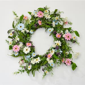 22 in. Artificial Spring Daisy Wreath on Natural Twig Base
