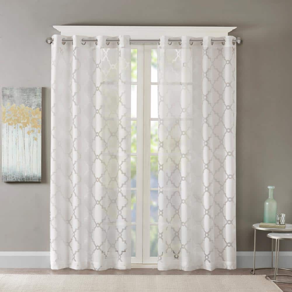 White Sheer Polyester Grommet Curtain Panel