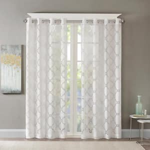 Laya White Rayon/Polyester 50 in. W x 95 in. L Sheer Curtain (Single Panel)