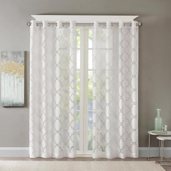 Madison Park Laya White Rayon/Polyester 50 in. W x 95 in. L Sheer Curtain (Single Panel)