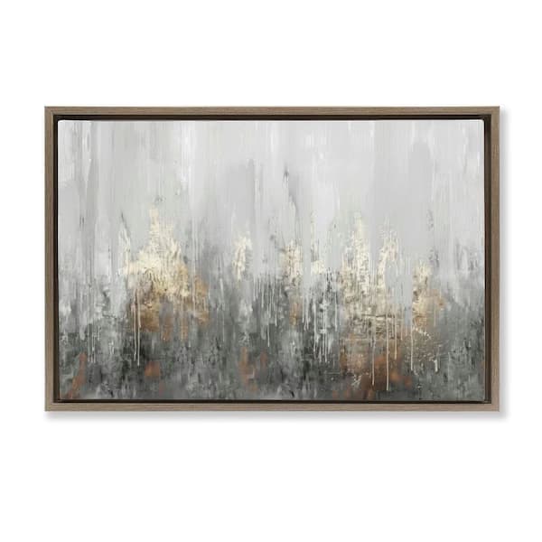Stupell Industries Grey Silver Abstract Drip by LSR Design Studio Brown Floater Frame Abstract Graphic Art Print 17 in. x 25 in.
