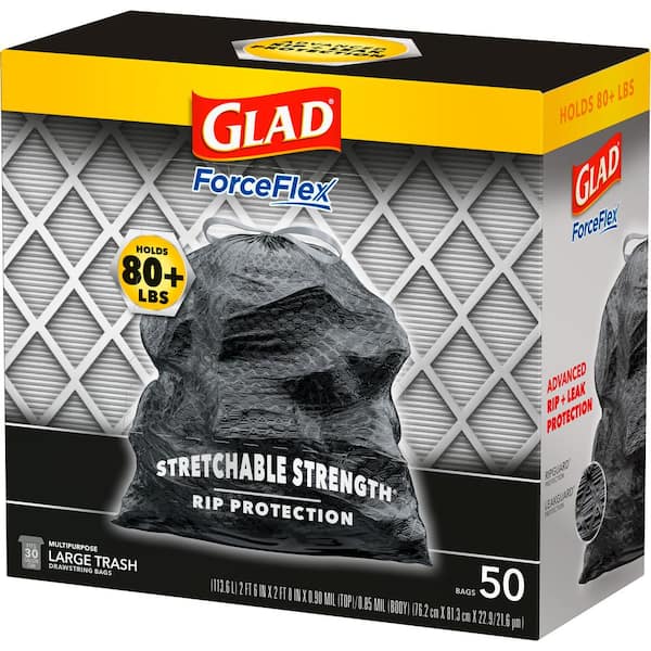 30 gal. ForceFlex Black Drawstring Large Outdoor Trash Bags (50-Count, 2-Pack)