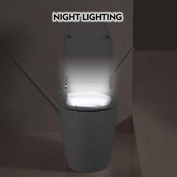 Elongated Bidet Toilet 1. 28GPF in White with Heated Seat, Power Outage Flushing, Automatic Flush Tank Less, Night Light