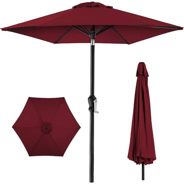 Cubilan 10ft Outdoor Table Compatible Steel Polyester Market Patio Umbrella w/Crank and Easy Push Button Tilt - Burgundy