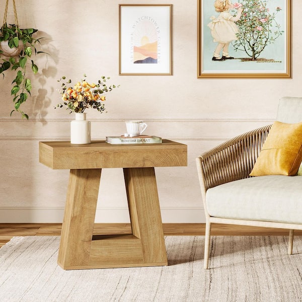 Kerlin 23.62 in. Brown Rectangular Wood 2-Tier Narrow End Table Side Table Nightstand with Trapezoid Base