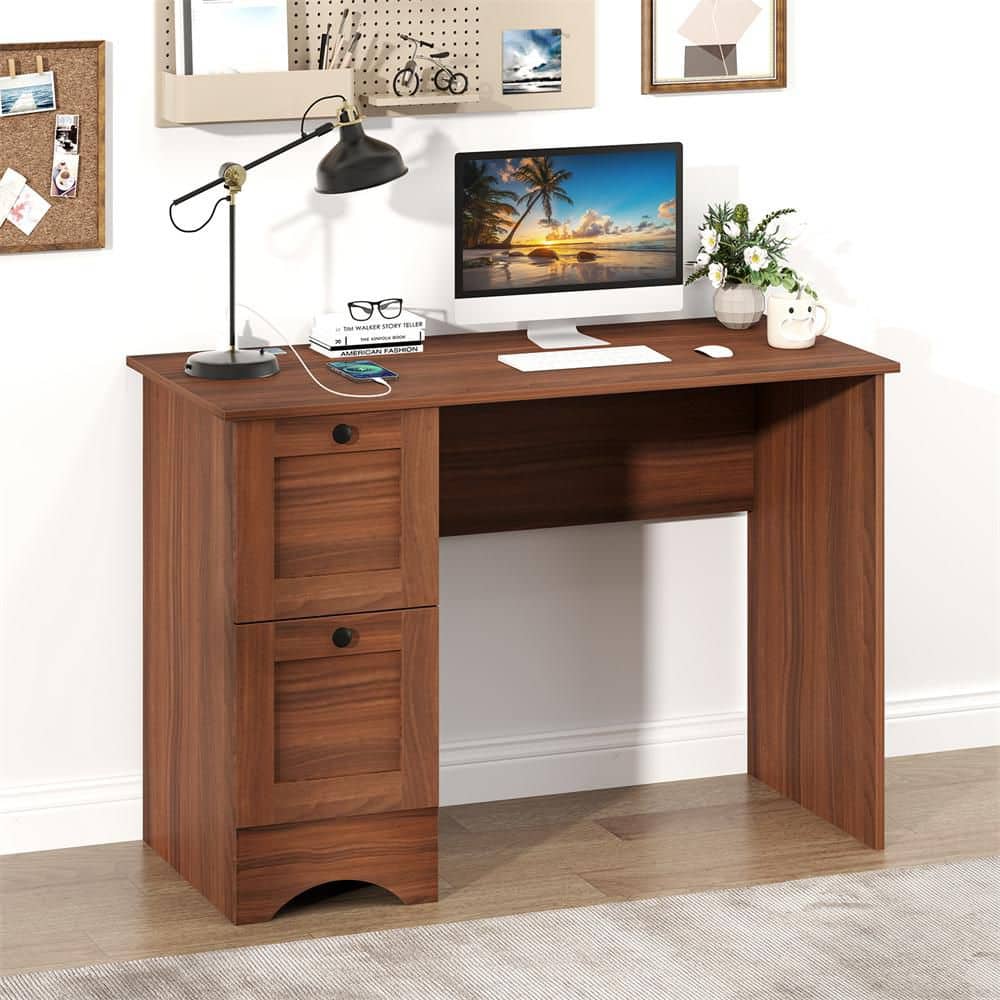 Charming Brown Engineered Wood Computer Desk with 3 Drawers