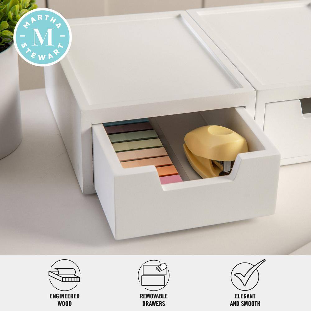 White Stackable Wooden Storage Boxes with Pullout Drawers, 2 Pack