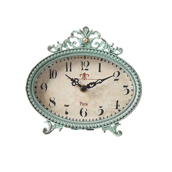 Storied Home Baby Blue Analog Decorative Antiqued Pewter Mantel Clock