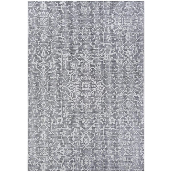 Monte Carlo Palmette Grey-Ivory 5 x 8 ft. Floral Indoor/Outdoor Area Rug