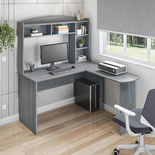 TECHNI MOBILI 48 in. L-Shaped Gray Computer Desk with Hutch RTA