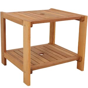 20 in. Teak Oil Meranti Wood Outdoor Side Table