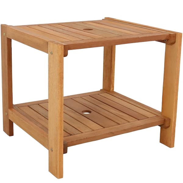 Sunnydaze 20 in. Teak Oil Meranti Wood Outdoor Side Table